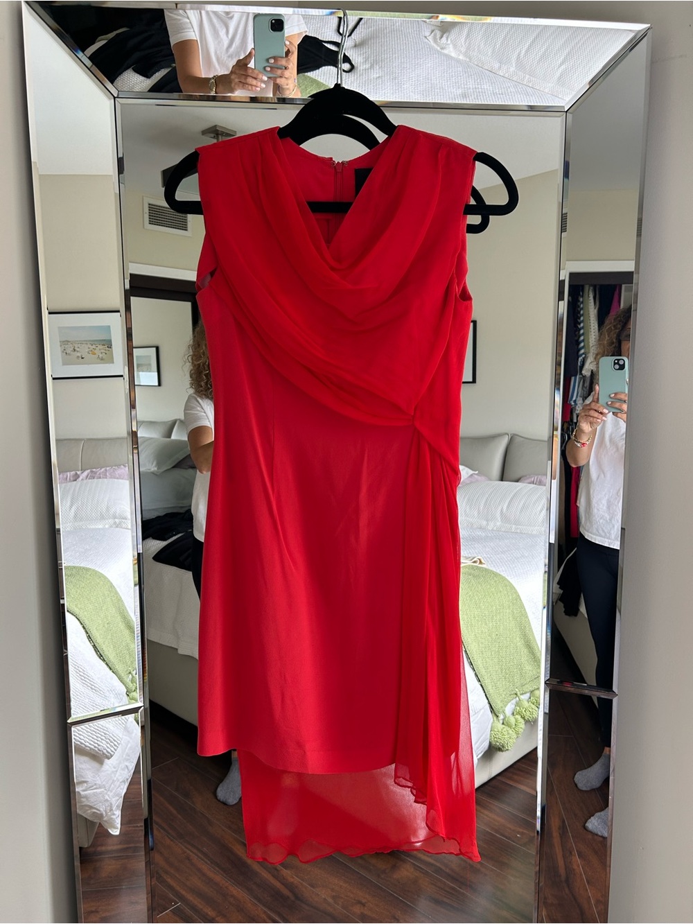 Vera Wang Red Draped Sleeveless silk Women's Dress